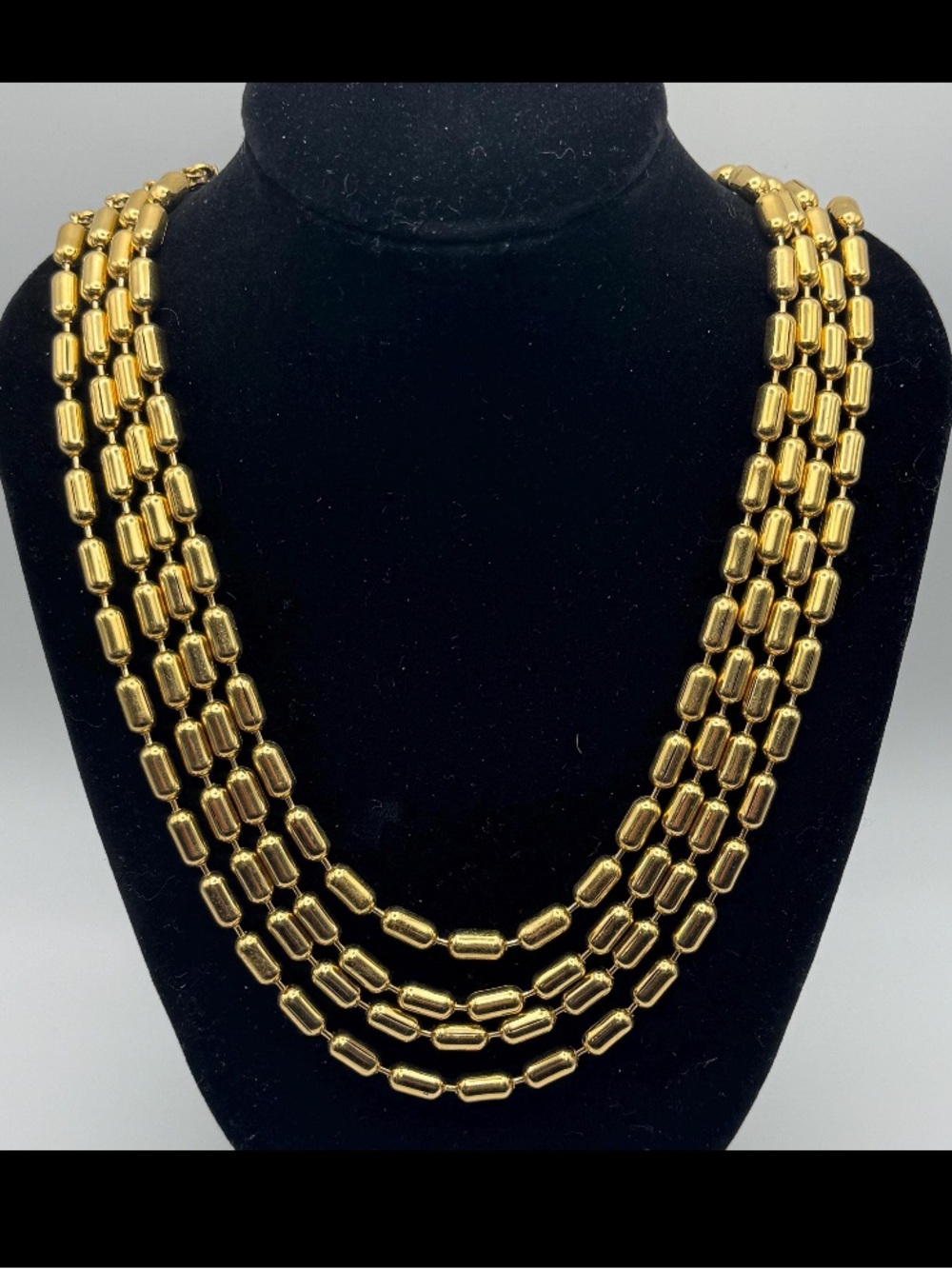 Vintage Gold Tone Multi-Strand Beaded Necklace  Adjustable Length 14” to 18”